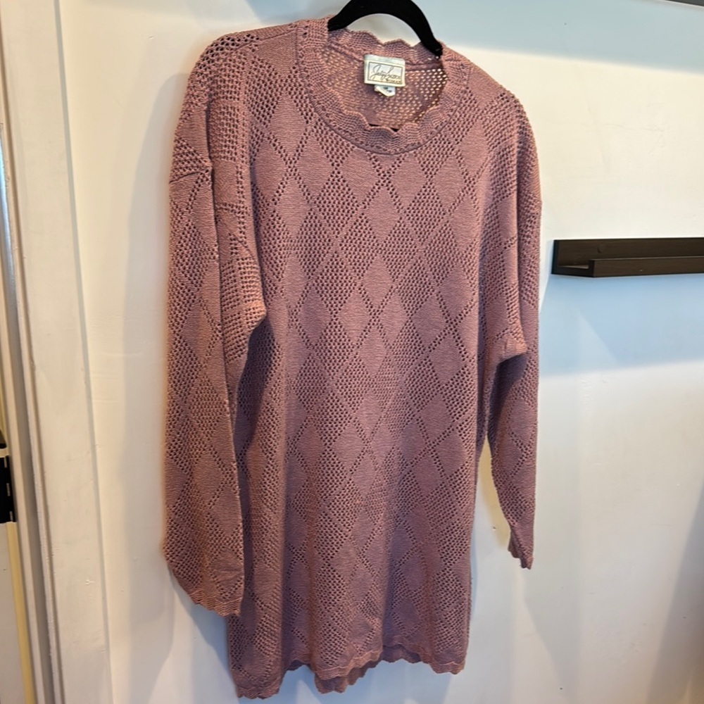 Jaclyn Smith Pink Crochet Oversized Sweater with Textured Knit